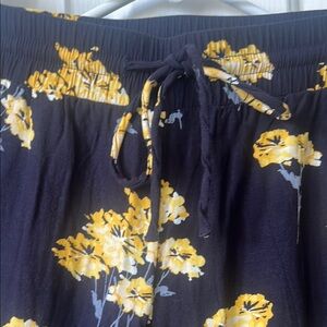 LOFT Navy Pants with Yellow Floral Design